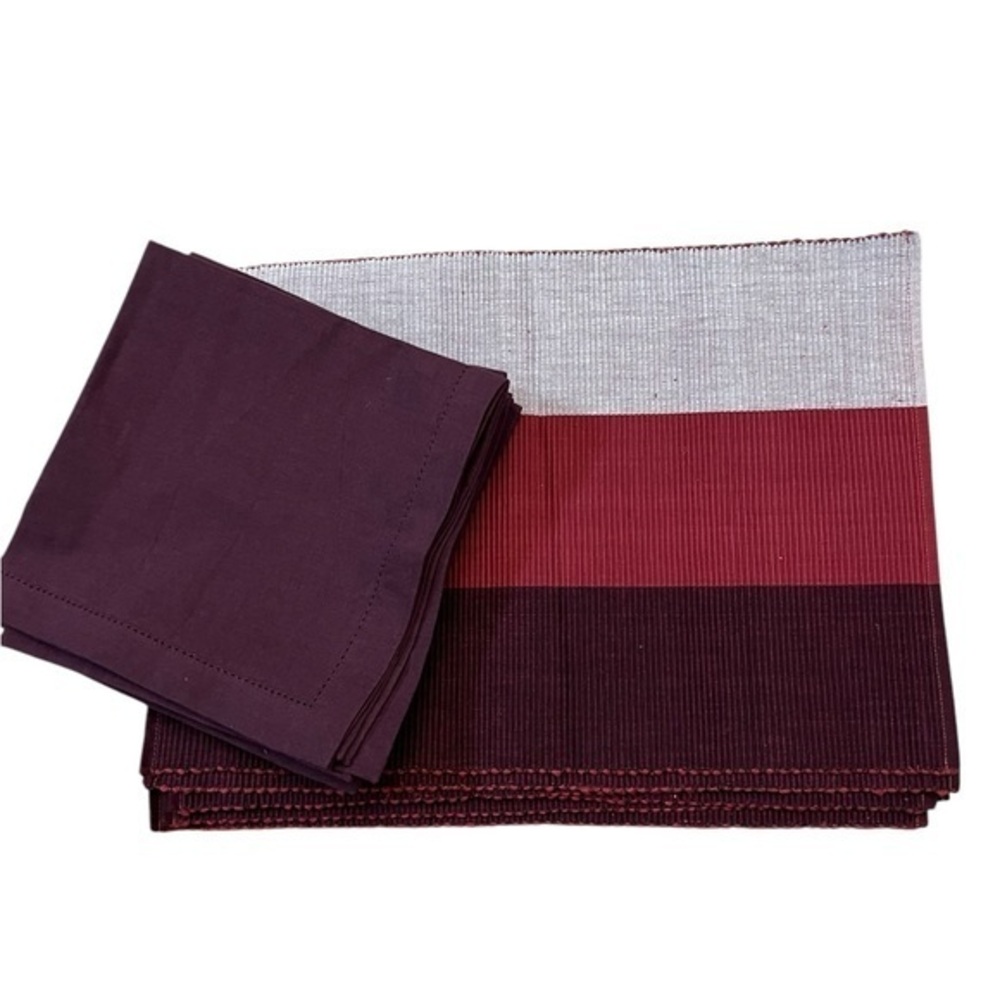 NWT NOW DESIGNS Striped “Tribeca” 100% Cotton Placemats ONLY, Mulberry, Set of 6